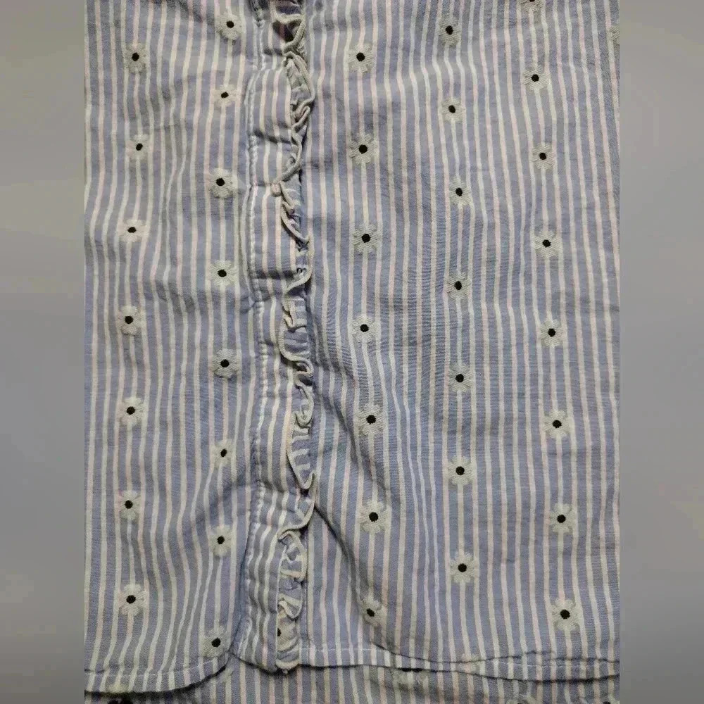 LOFT Floral Striped Ruffle sleeve Button down top - Picture 7 of 9